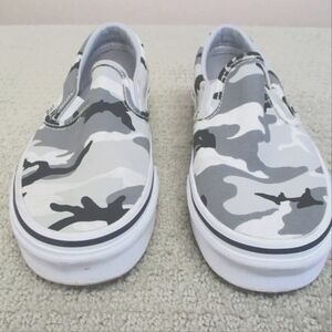 Gray black and white camo slip on vans sneakers shoes size 7 women's 5.5 mens